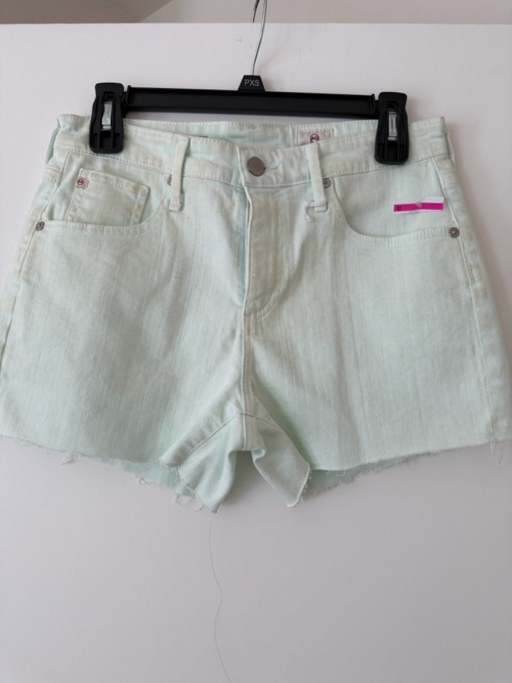 AG Adriano Goldschmied Haley Cutoff Ex Boyfriend Mint Green Denim Shorts Size 27